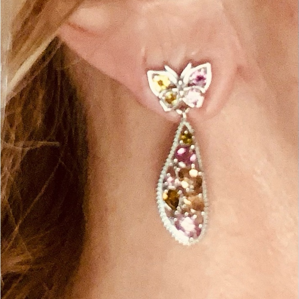 Multi-Tourmaline Butterfly Dangling Earrings in Sterling Silver NWT
